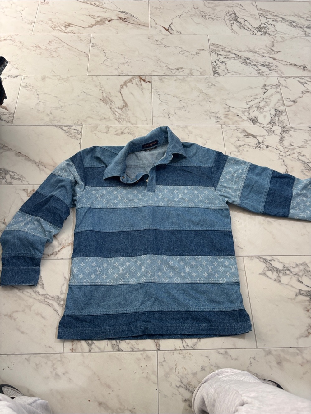 Louis Vuitton Blue Striped Long-Sleeve Polo